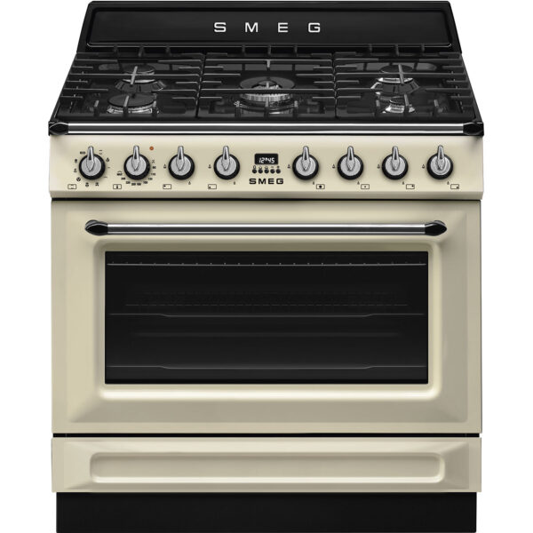 Piano de cuisson Smeg TR90 Victoria - Mixte gaz électrique Piano de cuisson Smeg TR90 Victoria 90cm mixte gaz et électrique crème