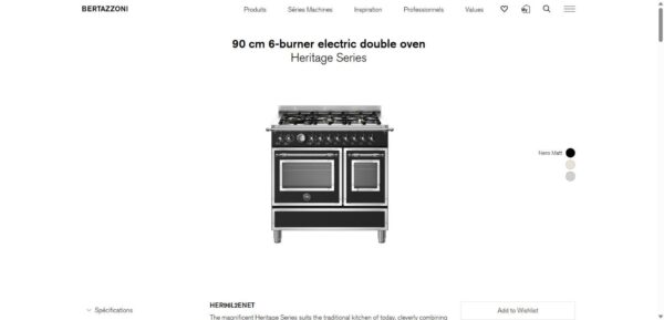 Piano de cuisson Bertazzoni Heritage Series 90cm 6 foyers gaz double four électrique noir