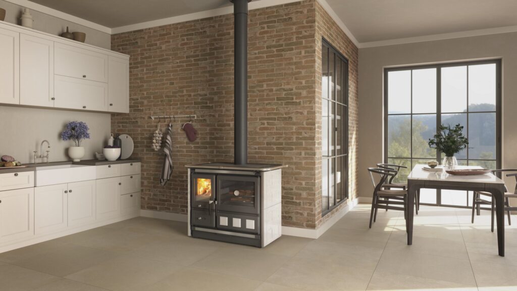Cuisinière à bois grand foyer La Nordica Rosa XXL en ambiance