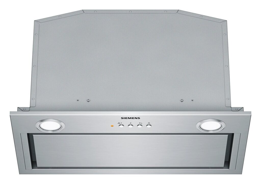 Groupe filtrant encastrable Siemens iQ500 LB57574 en inox, 52 cm, avec deux spots et commandes à touches